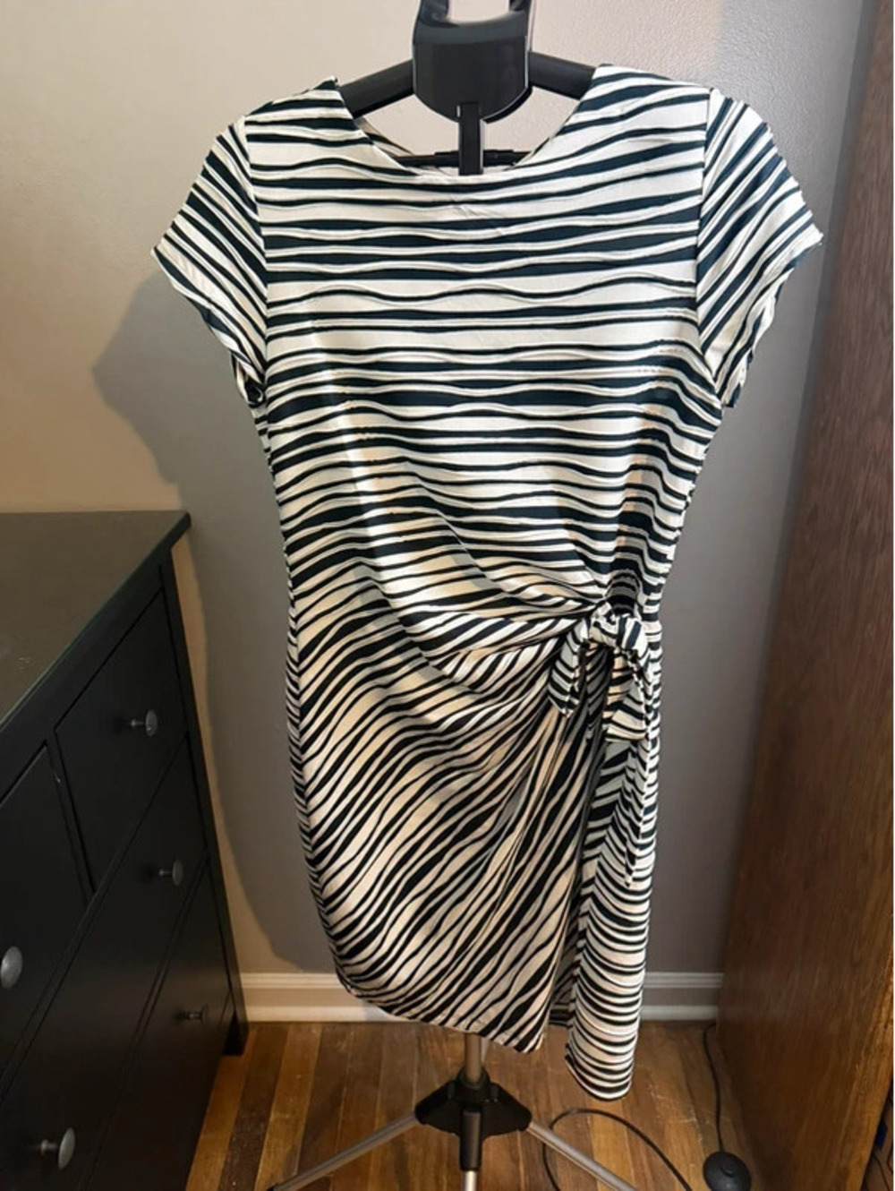 Shelby & Palmer Navy & White Striped Faux Wrap Dress Size 16
